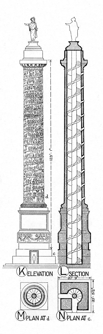 Architectural elevation, section, and measured plans of the Column of Marcus Aurelius
